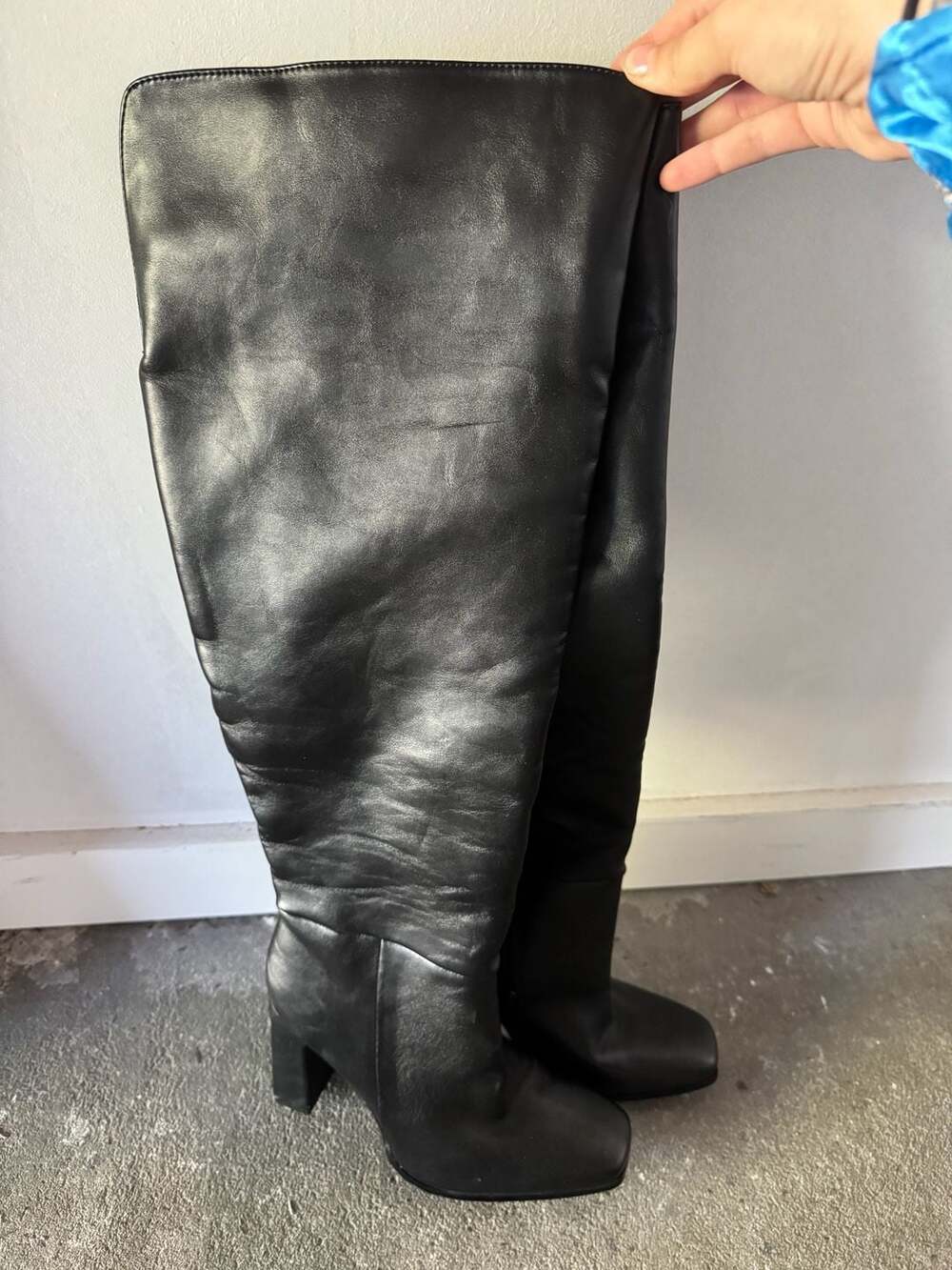 Black Leather Square Toe Over-the-Knee Boots Women’s Size 9 New